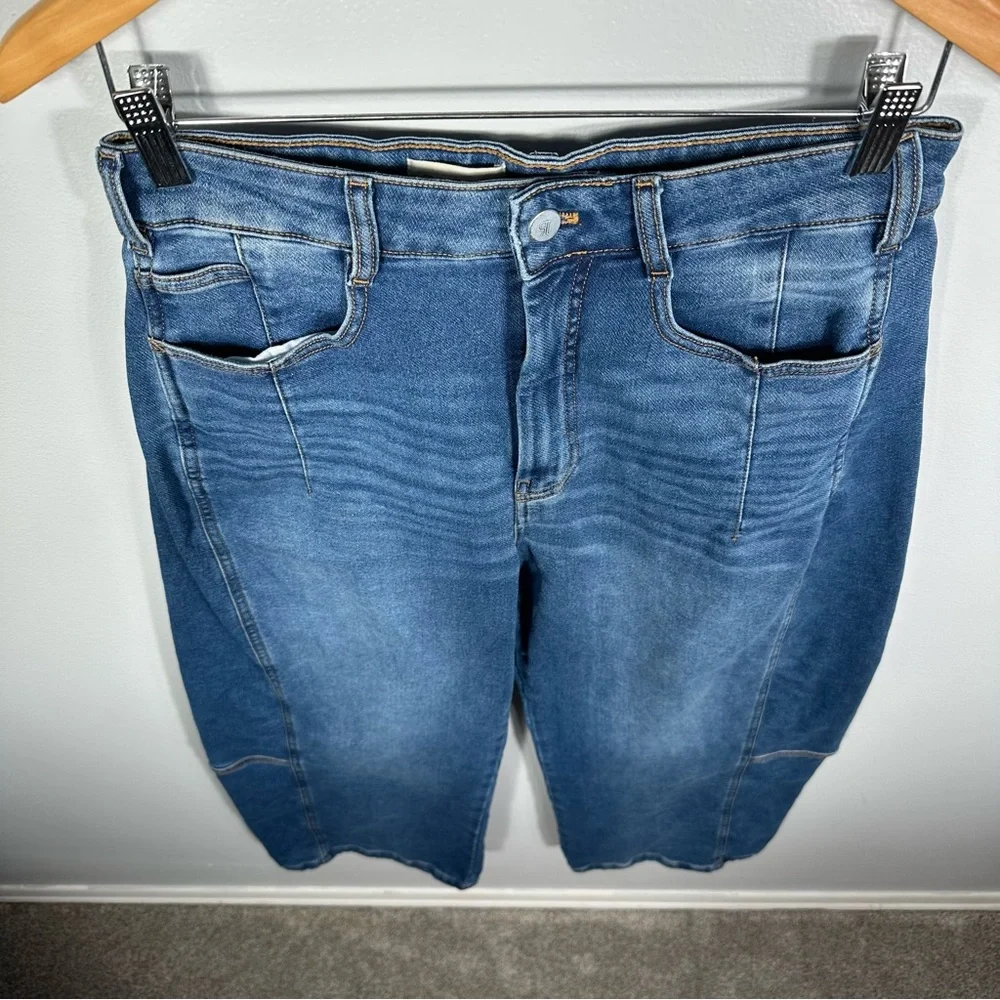 Pilcro Anthropologie Blue Wide Leg Cropped Barrel Denim Jeans Size 28 Tall Chic - Picture 14 of 15